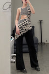 SWAYING/KNIT Embroidered Crochet Tank Top with Bandeau SW22SST58 White/Black